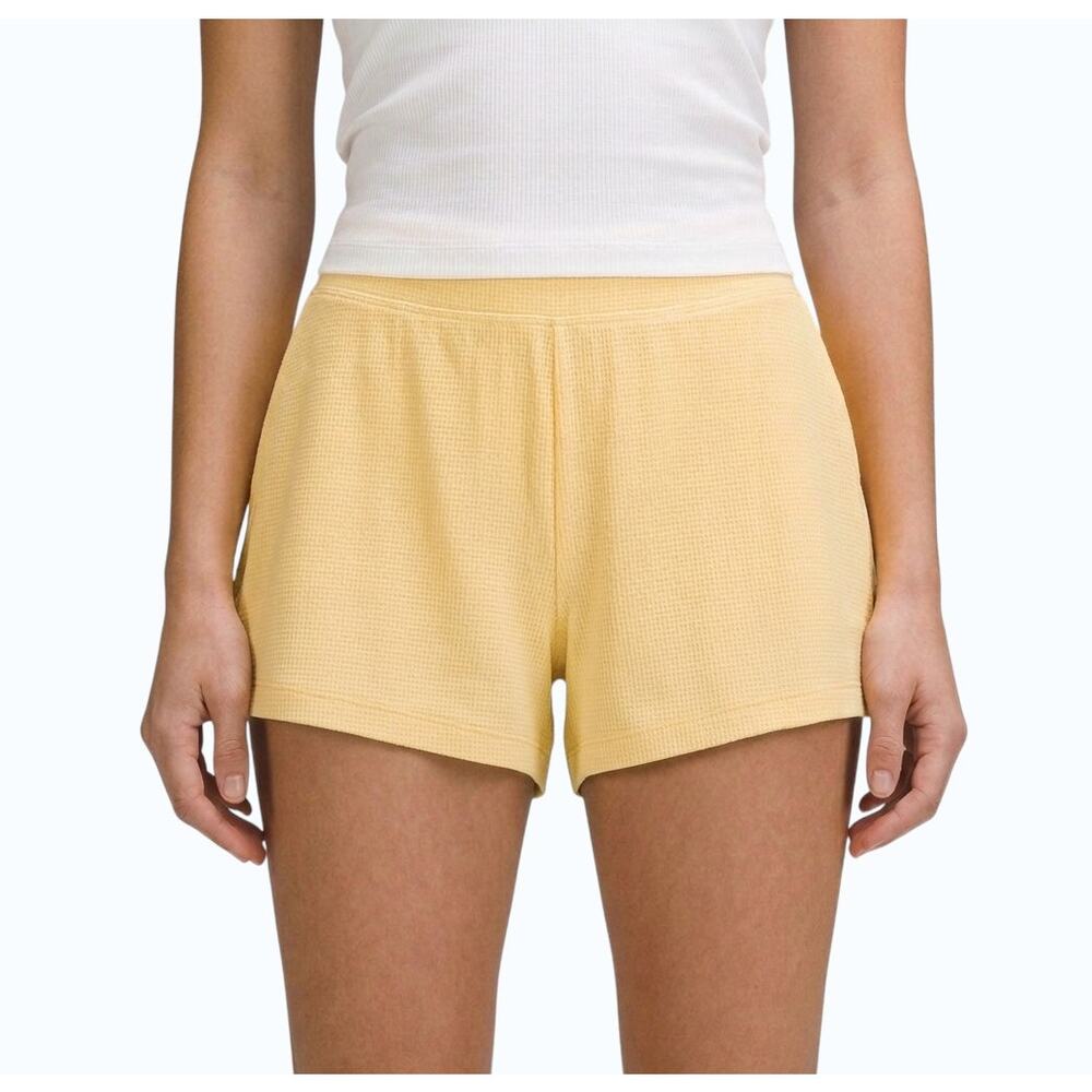 Athleta Well Rested Rib Sleep Shorts Yellow Lounge Women Size M NWT